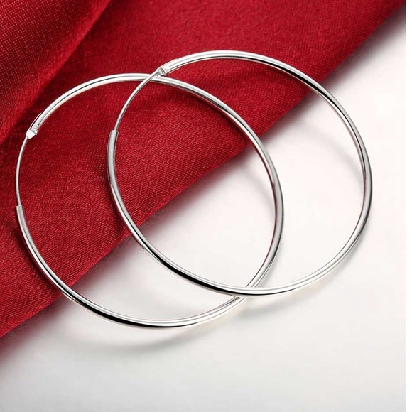 100% Pure 925 Sterling Silver Hoop Earrings 60mm - Picture 2 of 4